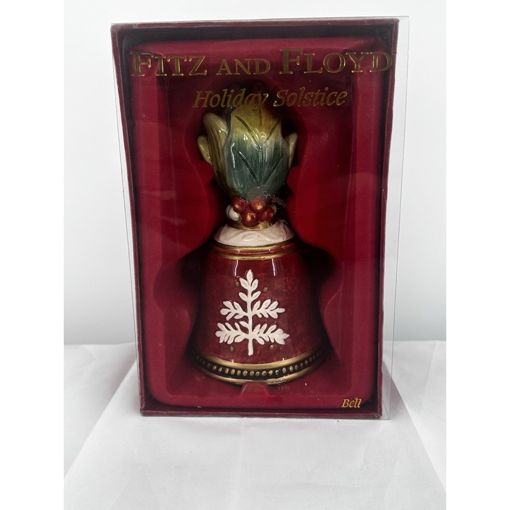Fitz and Floyd Christmas Holiday Red Green Bell Box New Decor Holly